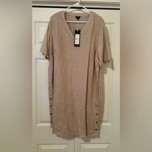 Yest V Neck Tan Linen Dress